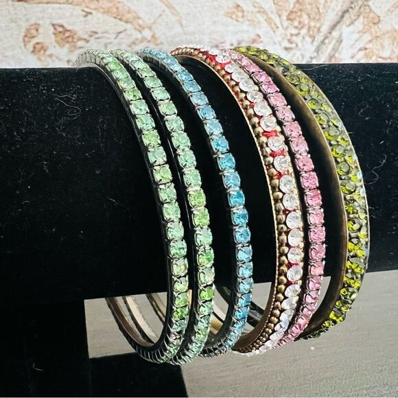 Colorful Rhinestone Bangle Set - Picture 1 of 3